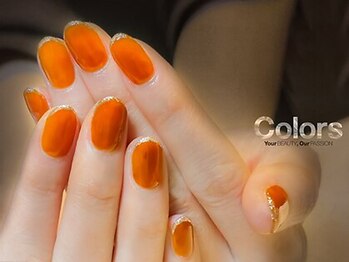 カラーズ荻窪 ネイルラウンジ(Colors Ogikubo Nail Lounge)/クリアオレンジ×ゴールド細フレ