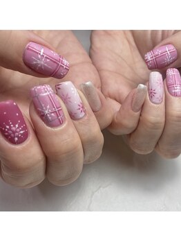 雪の結晶×ピンクマット