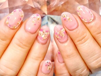 ネイルサロン シェル(Nail Salon SHELL)/フラワーぷっくりハートネイル♪