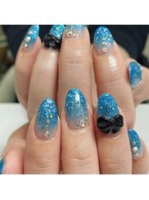 ネイルキュート アンド クールラッシュ 亀有店(nailcute & CoolLash)/ラメグラ×3Dリボン