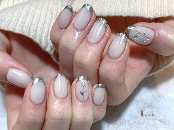 アイネイルズ 渋谷店(I nails)/フラワーミラーフレンチ¥9980