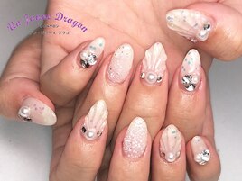 【自爪ネイル】ホワイト夏ネイル
