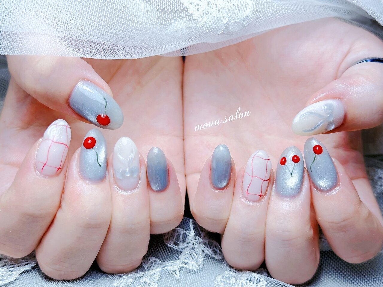 ネイルチップ‪‪♡ブルー 水色フラッシュマグ量産型韓国ワンホン‬‬