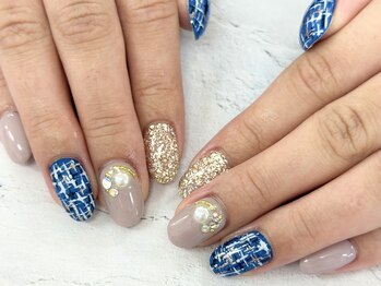 ディーネイル 池袋(D-nail)/【森】ブルー×ツイード