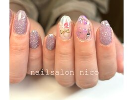紫陽花+傘ネイル