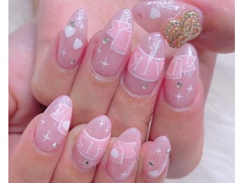 ネイルサロン ネイルズゴーゴー 渋谷店(NAILSGOGO)/リボン ピンク クリアネイル