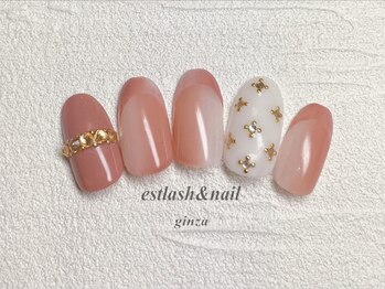 エストラッシュアンドネイル 銀座店(est lash&nail)/ビジュー　オンブレフレンチ　