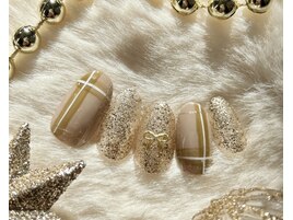 チェック×リボン