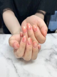 桃ネイル 水滴ネイル
