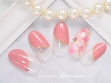 ネイルサロン ブランシュール(Nail Salon Blancheur)/くすみピンクと手描き大花ネイル