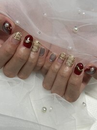 赤チェックネイル