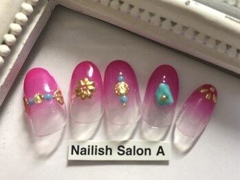 ネイリッシュサロン エー(Nailish Salon A)/2017/ターコイズ天然石ネイル
