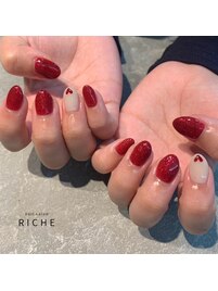 ラメレッド×ハートネイル