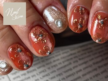 ネイルセッション(nail session)/手描きニュアンスフラワー