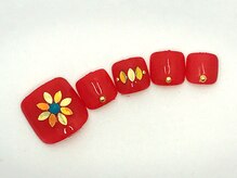 ネイルサロン ジュネイル(NAIL SALON JUNAIL)/FOOT レッド×リーフプリズム