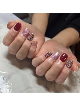 ルエマ(Lu ema)/ツイードネイル 赤系