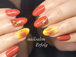 テラコッタオレンジひまわりnail