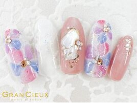 水彩フラワー×シェルネイル