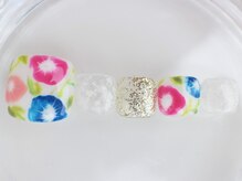 ネイルサロン あかねいろ/夏色フット　あさがお手描き