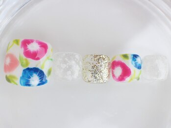 ネイルサロン あかねいろ/夏色フット あさがお手描き