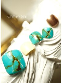 ターコイズ柄フットネイル