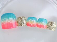 ネイルサロン あかねいろ/フットネイル夏色　手描き　蛍光