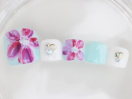 夏色　フット　手描きフラワー