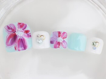 ネイルサロン あかねいろ/夏色 フット 手描きフラワー