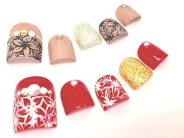 ワンカラー+お花アート