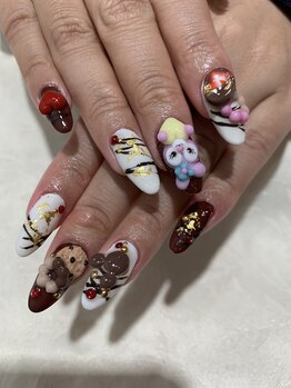 スカルプ+バレンタインネイル