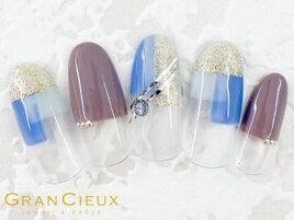 くすみブルー×しかくネイル