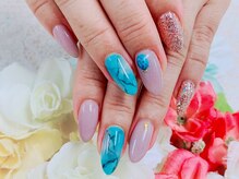 ダブルネイル(Double Nail)/【ほり】夏の大理石ネイル