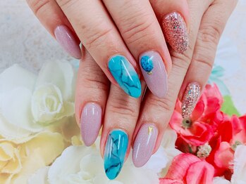 ダブルネイル(Double Nail)/【ほり】夏の大理石ネイル