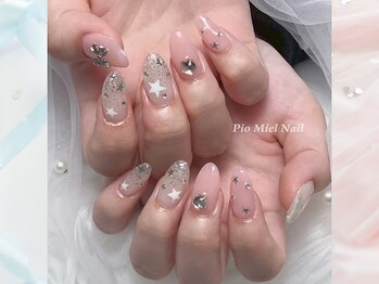 ピオミエルネイル 新宿(pio miel nail)/ヌーディーピンク×シルバー