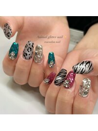 アニマルグリッターネイル