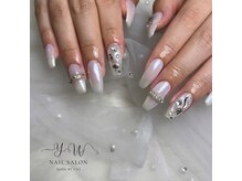 ユーネイル(YW nail)/ホワイトミラー×ビジュー