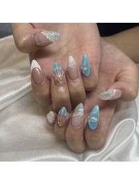 夏デザイン　シェルネイル