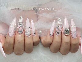 ベビーピンク×ビジューリボン