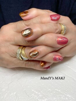 マンディーズ(MandY's)/赤/べっこう/ミラーネイル