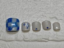 ネイルメゾン 天神店(NAIL MAISON)/落書きチェックブルー白¥11000