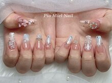 ピオミエルネイル 新宿(pio miel nail)/シアーピンク×スクエア×スノー
