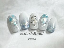 ホワイト水色シェルネイル