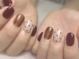 ボルドー×チェックネイル
