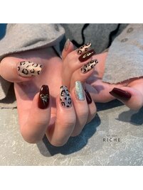 秋色レオパードネイル