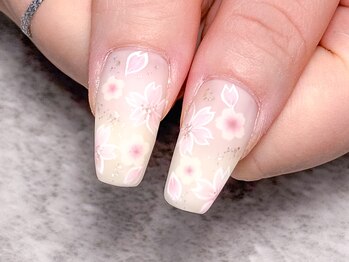 桜手描き＆シールネイル