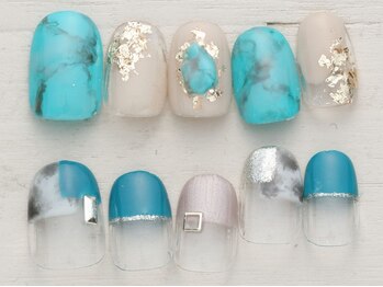 ノーネイル 町田(NO NAIL MACHIDA)の写真/ニュアンス~simple迄幅広いartが魅力【写真】新作8/1~ターコイズ×タイダイ×大人涼しげネイル¥4990/町田駅