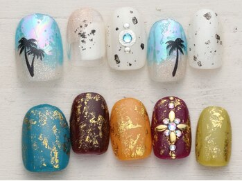 ノーネイル 町田(NO NAIL MACHIDA)の写真/OLさんに人気!普段使いも【写真】新作8/1~オーロラビーチネイル×クラシックビジュー¥4990/色変更OK!町田駅