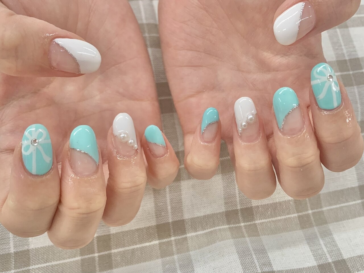 お急ぎ便B♥ ネイルチップ 水色ネイル メンカラネイル ツイード フレンチ お急ぎ便B♥ ネイルチップ 水色ネイル メンカラネイル ツイード