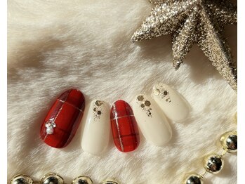 チェック×ボルドー