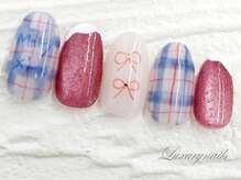 ラグジュアリー ネイルズ(Luxury Nails)/モテ可愛*チェック＆リボン